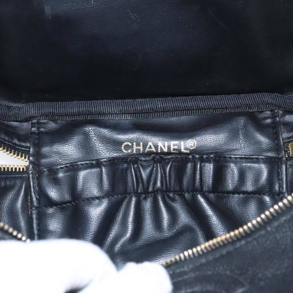 CHANEL Vanity COCO Mark Cosmetic Pouch Caviar Skin Black Gold CC Auth 102073 - Picture 16 of 16